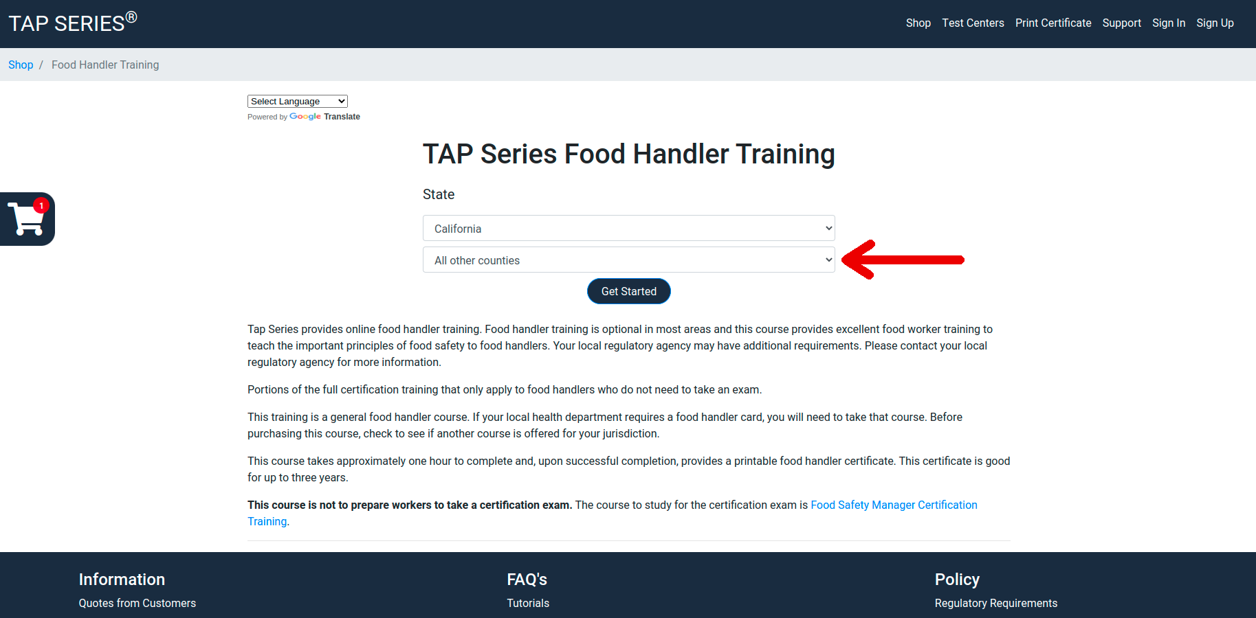 Tap series food handler